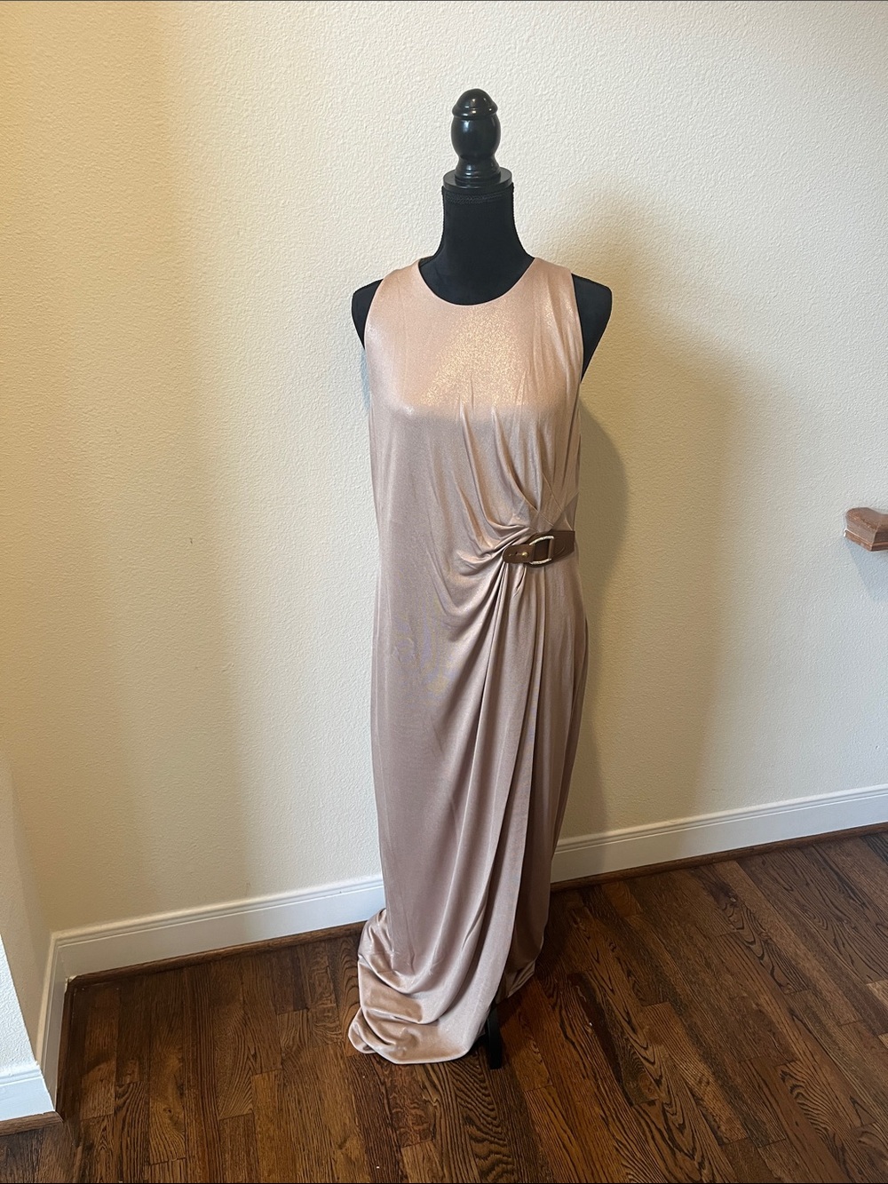 Ralph Lauren Blush Pink Sleeveless Maxi Dress with Side Buckle Detail